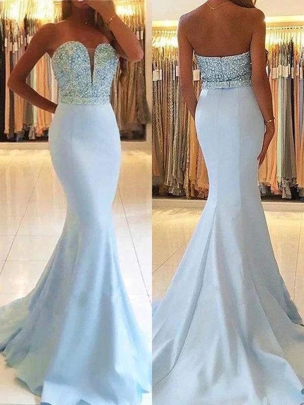 Gorgeous Mermaid Sleeveless Sweetheart Beading Satin Prom Dresses by misshow.com
