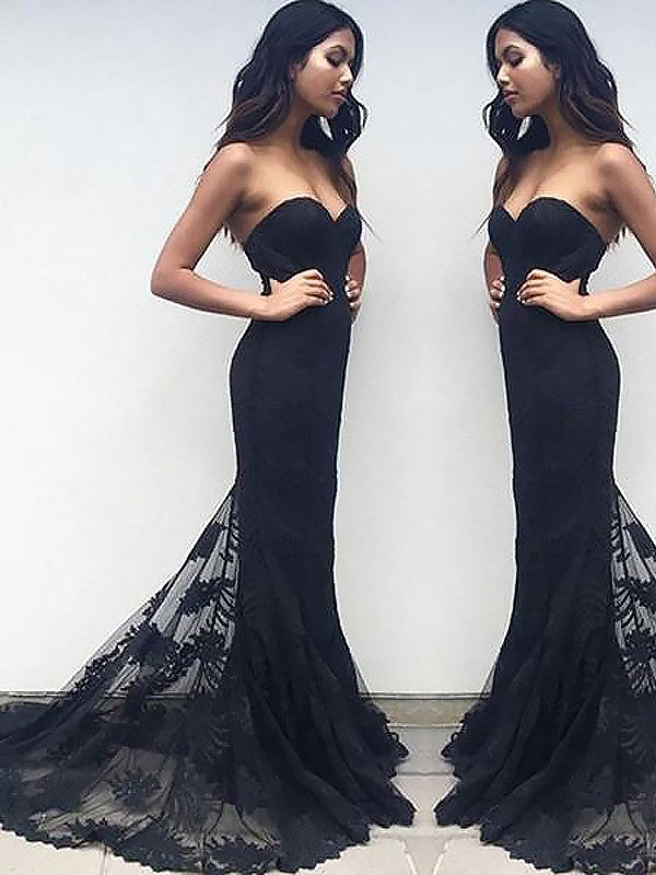 Gorgeous Mermaid Sleeveless Sweetheart Lace Ruffles Prom Dresses Hover Image