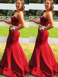 Gorgeous Mermaid Sleeveless Sweetheart Satin Beading Prom Dresses by misshow.com