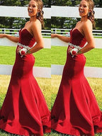 Gorgeous Mermaid Sleeveless Sweetheart Satin Beading Prom Dresses by misshow.com
