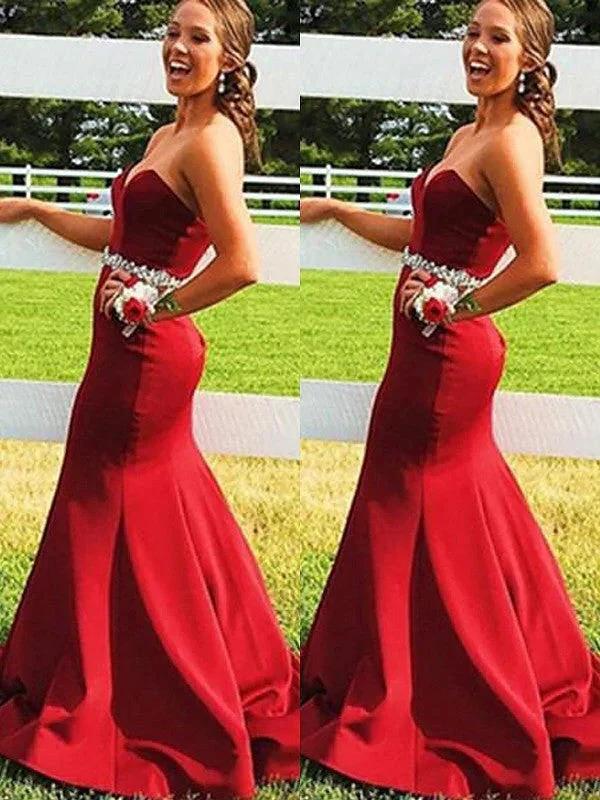 Gorgeous Mermaid Sleeveless Sweetheart Satin Beading Prom Dresses by misshow.com