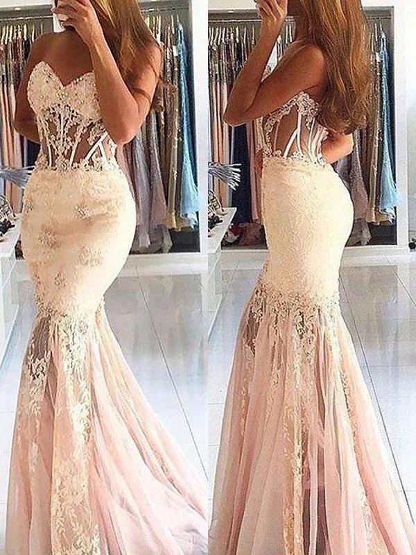 Gorgeous Mermaid Sleeveless Sweetheart Tulle Lace Prom Dresses by misshow.com