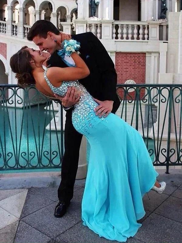 Gorgeous Mermaid Sleeveless V-neck Chiffon Beading Prom Dresses by misshow.com