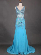 Gorgeous Mermaid Sleeveless V-neck Chiffon Beading Prom Dresses by misshow.com