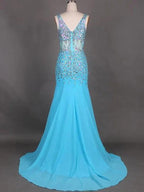 Gorgeous Mermaid Sleeveless V-neck Chiffon Beading Prom Dresses by misshow.com