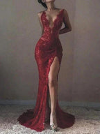 Gorgeous Mermaid Sleeveless V-neck Lace Tulle Prom Dresses by misshow.com