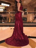 Gorgeous Mermaid Sleeveless V-neck Ruffles Sequins Prom Dresses by misshow.com