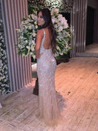 Gorgeous Mermaid Sleeveless V-neck Tulle Crystal Prom Dresses by misshow.com