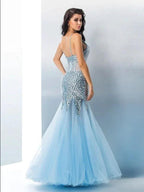 Gorgeous Mermaid Spaghetti Straps Sequin Sleeveless Long Tulle Prom Dresses by misshow.com