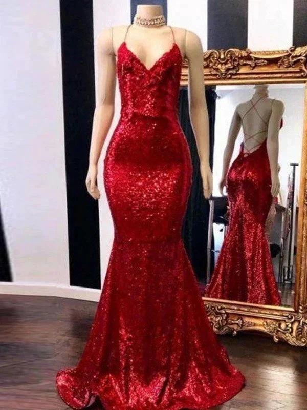 Gorgeous Mermaid Spaghetti Straps Sleeveless Sequins Prom Dresses by misshow.com