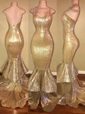Gorgeous Mermaid Spaghetti Straps Sleeveless Sequins Ruffles Prom Dresses by misshow.com