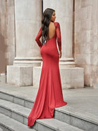 Gorgeous Mermaid Spandex Applique Scoop Long Sleeves Prom Dresses by misshow.com