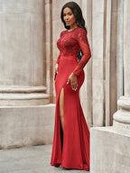 Gorgeous Mermaid Spandex Applique Scoop Long Sleeves Prom Dresses by misshow.com