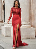 Gorgeous Mermaid Spandex Applique Scoop Long Sleeves Prom Dresses by misshow.com