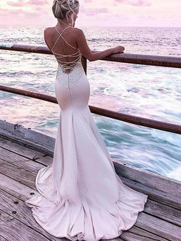 Gorgeous Mermaid Straps Sleeveless Silk like Satin Prom Dresses by misshow.com