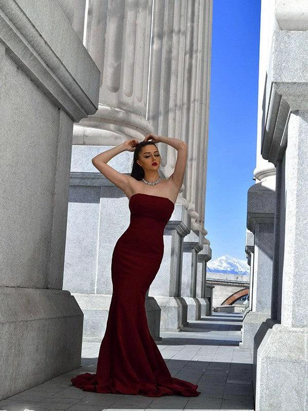 Gorgeous Mermaid Stretch Crepe Sleeveless Ruffles Strapless Prom Dresses by misshow.com