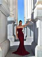 Gorgeous Mermaid Stretch Crepe Sleeveless Ruffles Strapless Prom Dresses by misshow.com