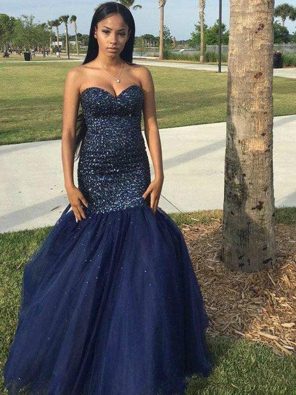 Gorgeous Mermaid Sweetheart Beading Sleeveless Tulle Floor-Length Prom Dresses by misshow.com