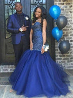Gorgeous Mermaid Sweetheart Beading Sleeveless Tulle Floor-Length Prom Dresses by misshow.com
