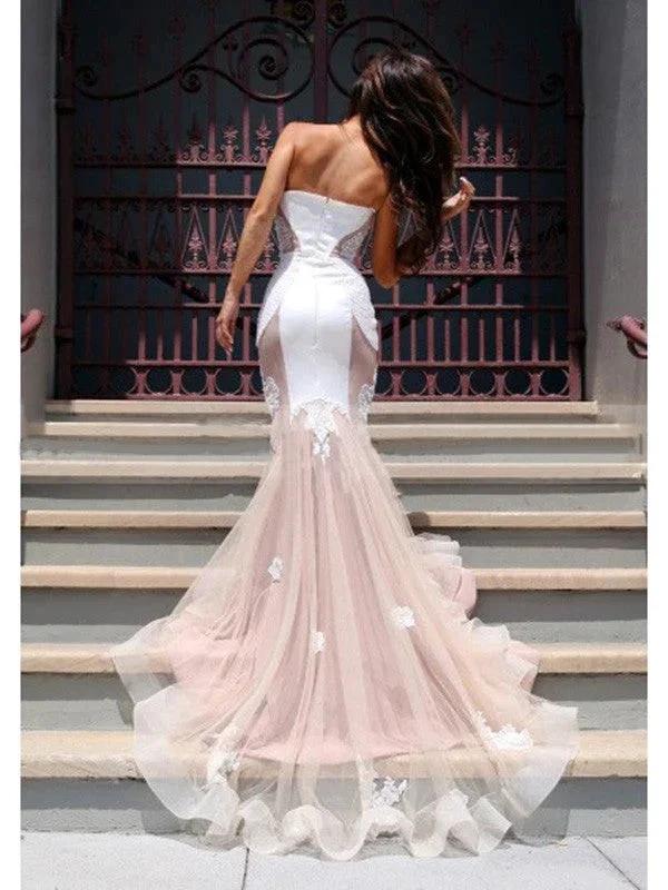 Gorgeous Mermaid Sweetheart Sleeveless Tulle Chapel Train Prom Dresses by misshow.com