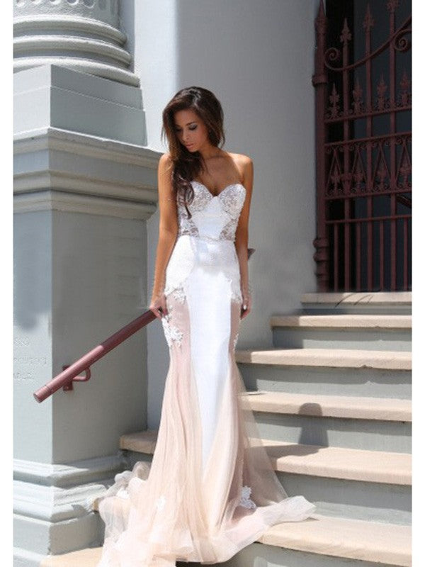 Gorgeous Mermaid Sweetheart Sleeveless Tulle Chapel Train Prom Dresses Hover Image
