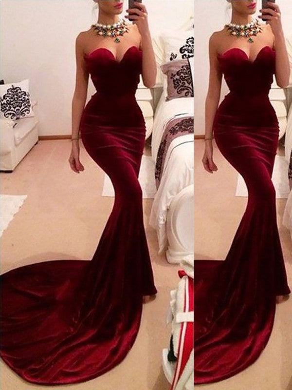 Gorgeous Mermaid Sweetheart Velvet Sleeveless Ruffles Prom Dresses Hover Image