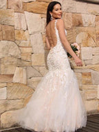 Gorgeous Mermaid Tulle Applique Sleeveless Spaghetti Straps Floor-Length Prom Dresses by misshow.com