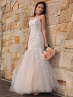 Gorgeous Mermaid Tulle Applique Sleeveless Spaghetti Straps Floor-Length Prom Dresses by misshow.com