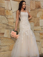Gorgeous Mermaid Tulle Applique Sleeveless Spaghetti Straps Floor-Length Prom Dresses by misshow.com
