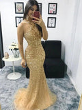 Gorgeous Mermaid Tulle Beading Halter Sleeveless Prom Dresses by misshow.com