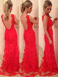Gorgeous Mermaid V-neck Applique Sleeveless Lace Backless Floor-length Dress by misshow.com