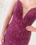 Gorgeous Mermaid V Neck Backless Tulle Beaded Backless Long Prom Dresses by BIZTUNNEL