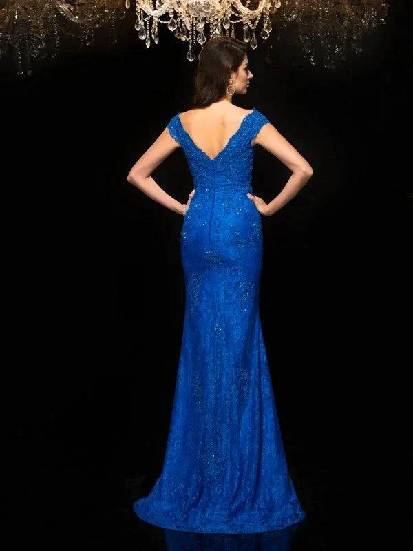Gorgeous Mermaid V-neck Lace Sleeveless Long Lace Mother of the Bride Prom Dresses by misshow.com