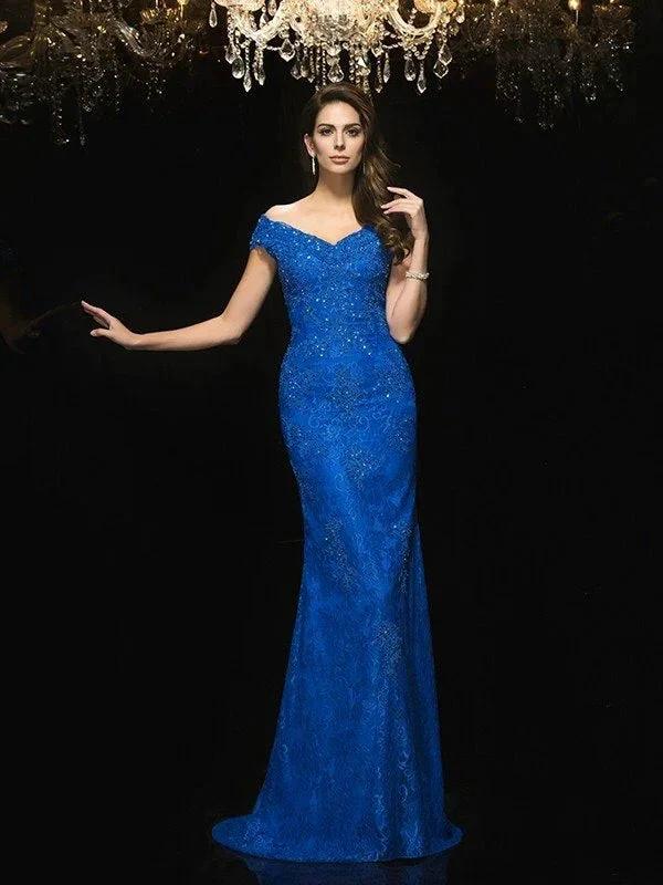 Gorgeous Mermaid V-neck Lace Sleeveless Long Lace Mother of the Bride Prom Dresses by misshow.com