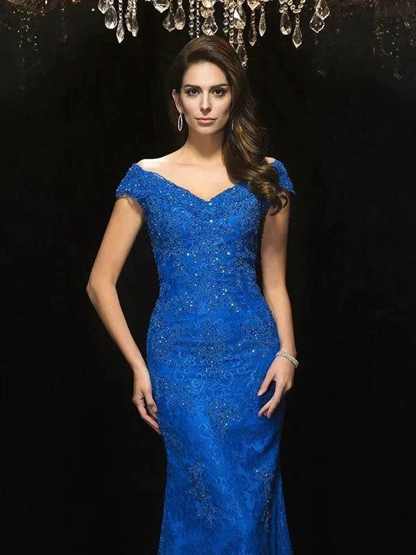 Gorgeous Mermaid V-neck Lace Sleeveless Long Lace Mother of the Bride Prom Dresses by misshow.com