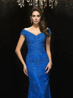 Gorgeous Mermaid V-neck Lace Sleeveless Long Lace Mother of the Bride Prom Dresses by misshow.com