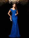 Gorgeous Mermaid V-neck Lace Sleeveless Long Lace Mother of the Bride Prom Dresses by misshow.com