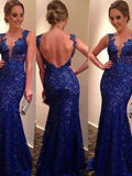 Gorgeous Mermaid V-neck Sleeveless Applique Lace Prom Dresses by misshow.com