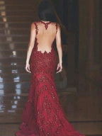Gorgeous Mermaid V-neck Sleeveless Applique Tulle Prom Dresses by misshow.com