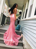 Gorgeous Mermaid V-neck Sleeveless Sequins Ruffles Prom Dresses by misshow.com