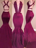 Gorgeous Mermaid V-Neck Stretch Crepe Sleeveless Applique Prom Dresses by misshow.com