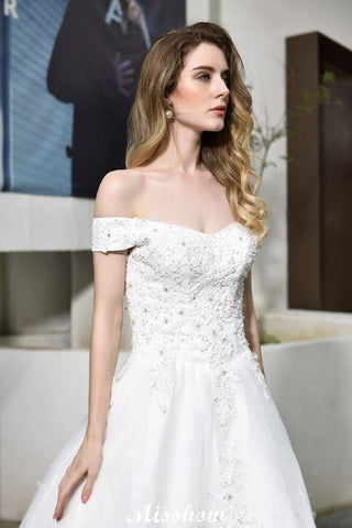 Gorgeous Off the Shoulder White aline Bridal Gown Garden Lace Appliques Wedding Dress