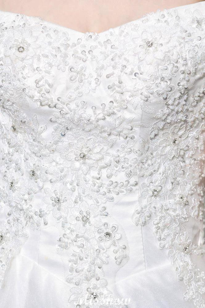 Gorgeous Off the Shoulder White aline Bridal Gown Garden Lace Appliques Wedding Dress by misshow.com