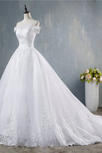 Gorgeous Off-the-Shoulder White Tulle Wedding Dress Lace Appliques Bridal Gowns On Sale (ZD17461)