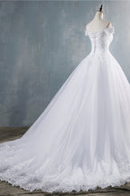 Gorgeous Off-the-Shoulder White Tulle Wedding Dress Lace Appliques Bridal Gowns On Sale (ZD17461)