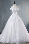 Gorgeous Off-the-Shoulder White Tulle Wedding Dress Lace Appliques Bridal Gowns On Sale (ZD17461)