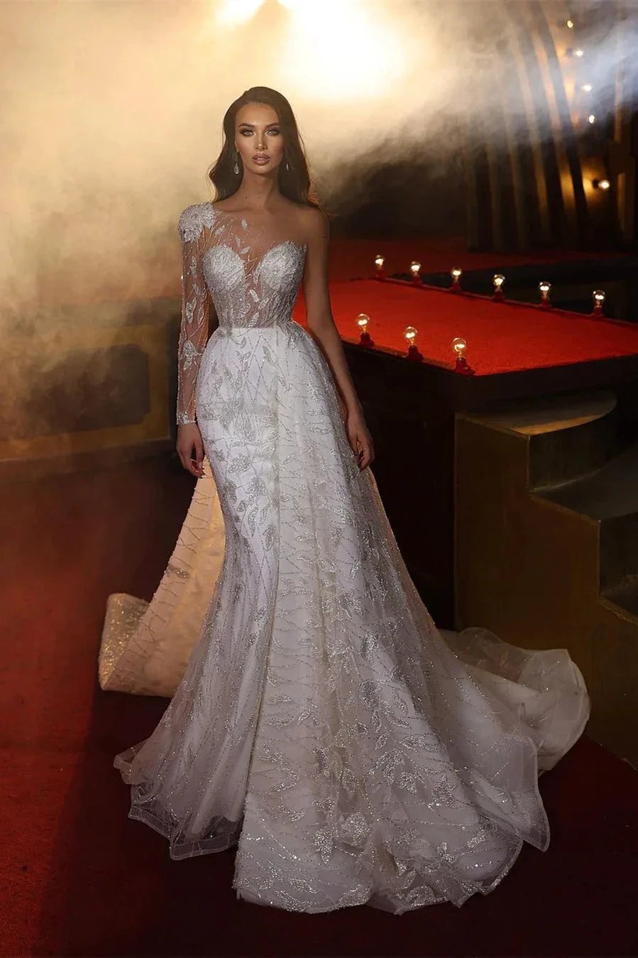Gorgeous One Shoulder Long Sleeve Mermaid Wedding Dress With Lace by misshow.com