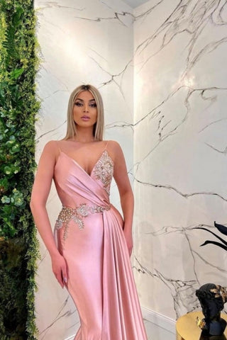 Gorgeous Pink Spaghetti Straps Sleeveless Mermaid Floor-Length Prom Dresses