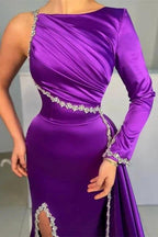 Gorgeous Purple Long A-line Sequined Split Evening Dresses With Long Sleeves by misshow.com