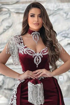 Gorgeous Red Sweetheart Column Appliques Sleeveless Split Front Floor-length Prom Dresses with Train by misshow.com